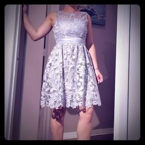 Silver lace cocktail dress